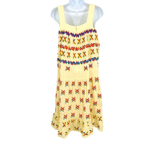 All Things MOCHI Remi Rainbow Embroidered Midi Dress 100% Linen Sleeveless XS - Picture 5 of 15